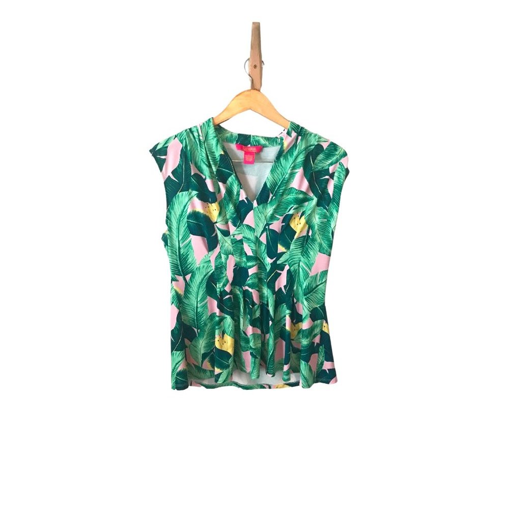Catherine Malandrino Palm Print Peplum Top in Size Large